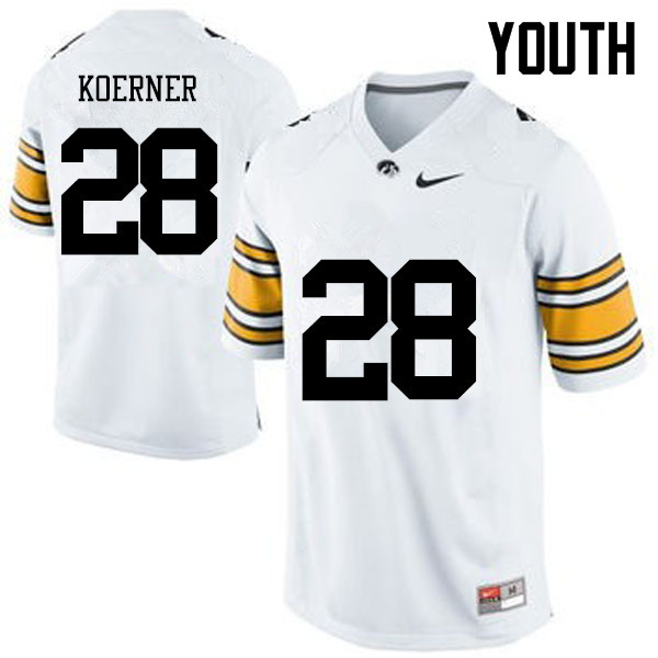 Youth Iowa Hawkeyes #28 Jack Koerner College Football Jerseys-White - Click Image to Close